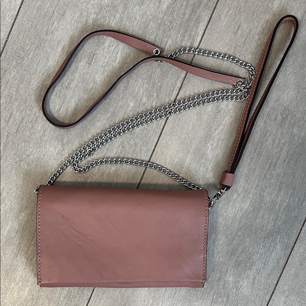 NWOT GIANNI CONTI Mauve Leather Wristlet Crossbody Bag Chain and Wrist Strap
